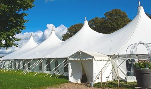 high-quality portable restrooms stationed at a wedding, meeting the needs of guests throughout the outdoor reception in Hummelstown